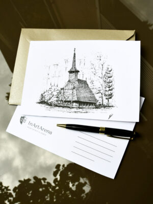 Hand-Illustrated Postcard "Maramureș Wooden Church"