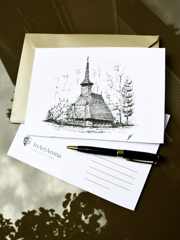 Hand-Illustrated Postcard "Maramureș Wooden Church"
