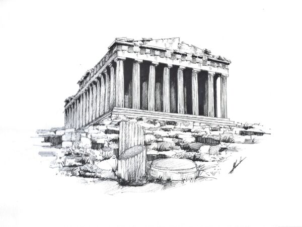 The Parthenon: Ink Illustration of Timeless Perfection