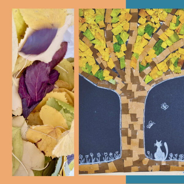 curs de arte plastice pentru copii, colaj din materiale organice